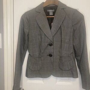 Ann Taylor Petites Size 0 NWT Glen Plaid Blazer Black White Two Button Jacket